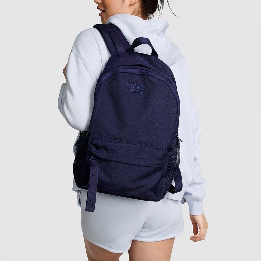 VS Pink Ivy Classic Canvas Backpack in Midnight Navy adjustable polyester zipper - Picture 3 of 10
